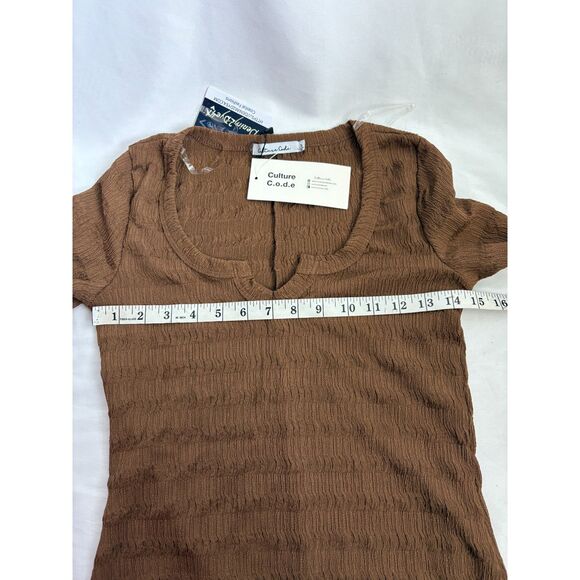 Culture Code Brown Textured Crinkled 3/4 Sleeve Top Shirt Basics Essential S - Picture 8 of 9